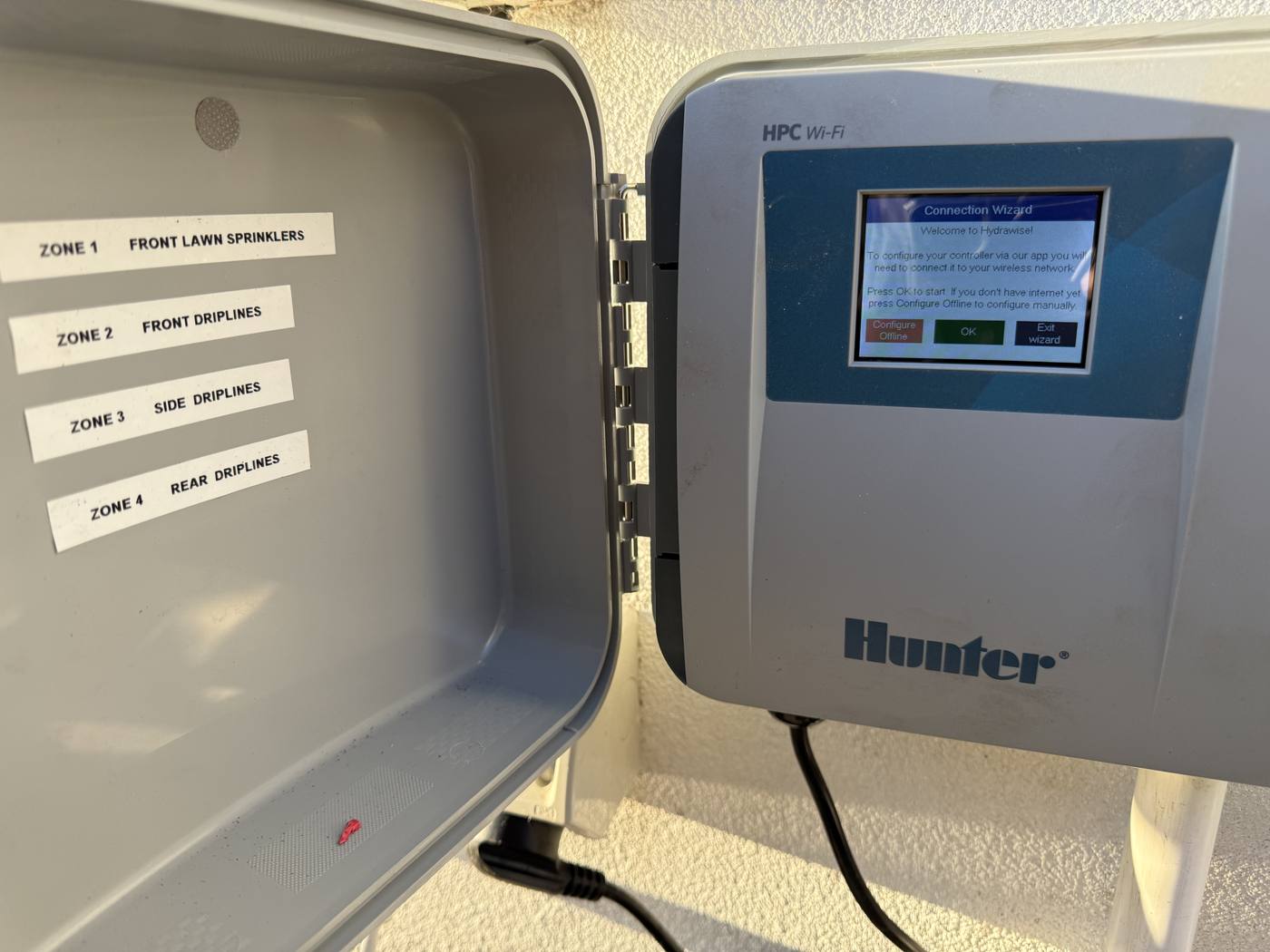 A Hunter controller with every zone neatly labelled
